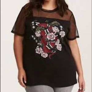 Torrid 3X Mesh Inset Floral Snake Graphic Tee